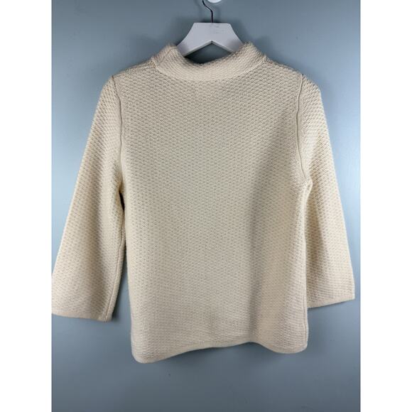 Emerson Rose Size M Cashmere Sweater Boxy Textured 3/4 Sleeve Mock Neck Ivory - Picture 3 of 7